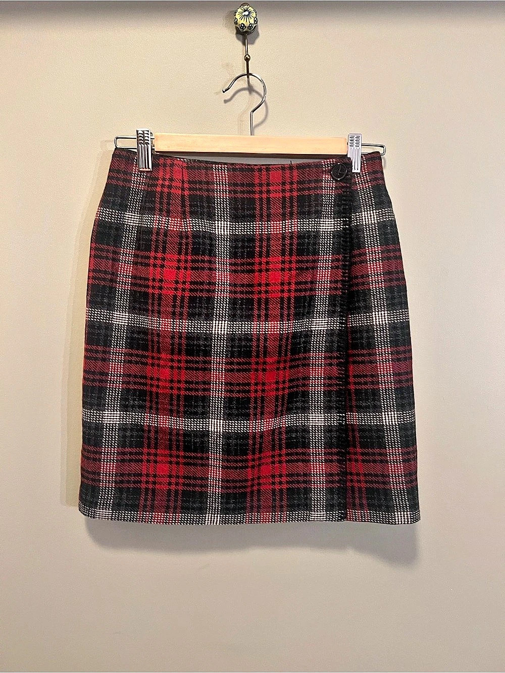 Herman Geist Plaid Wool Blend A-Line Skirt Size 4P Like New